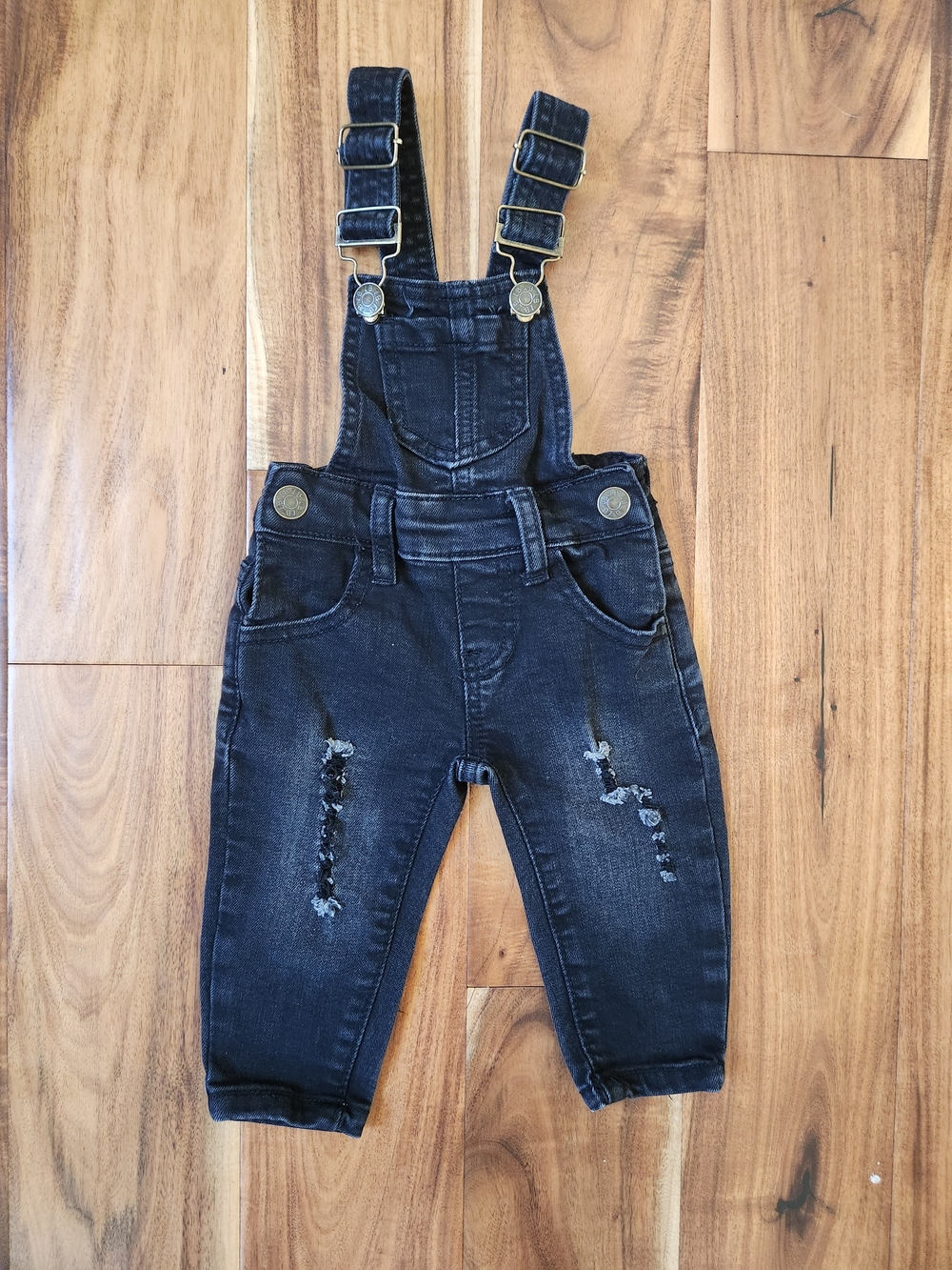 Little Bipsy Black Distressed Denim Overalls. 0-6m